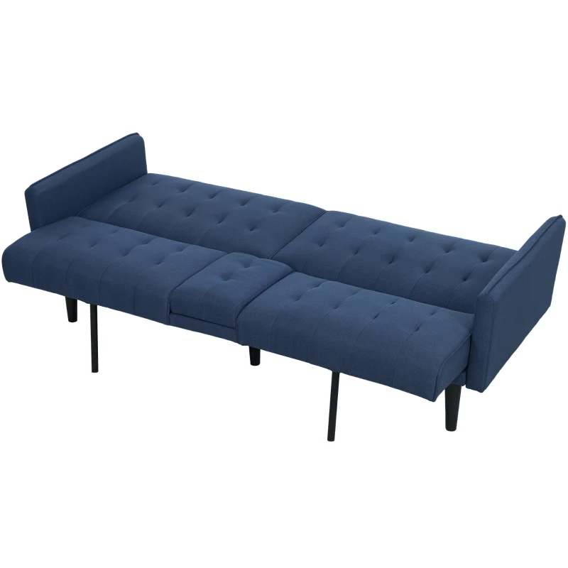 HOMCOM Three-Seater Sofa Bed, with Cupholders - Dark Blue
