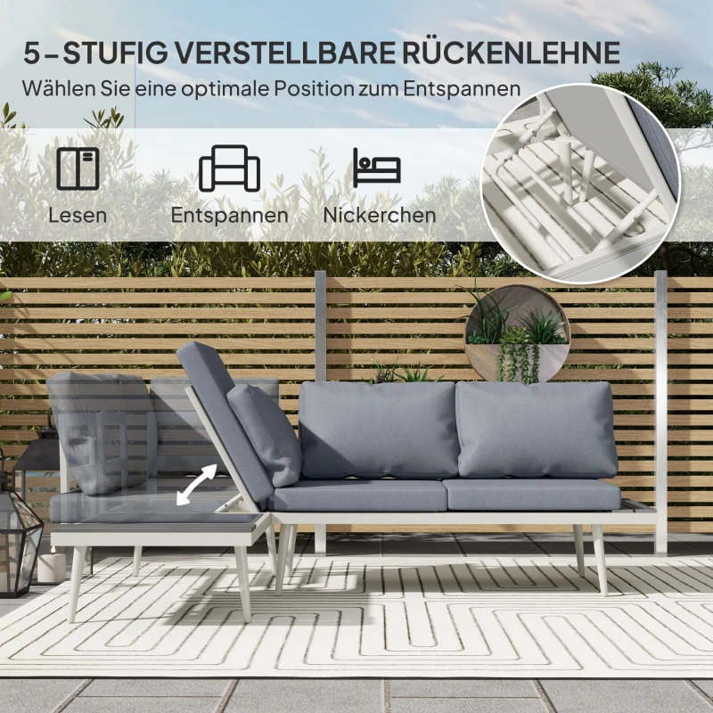 Outsunny Gartenmöbel Set 4 Personen wetterfest Balkonmöbel-Set mit 2er Sofa, Kissen Beistelltisch Stahl Grau(m-5)