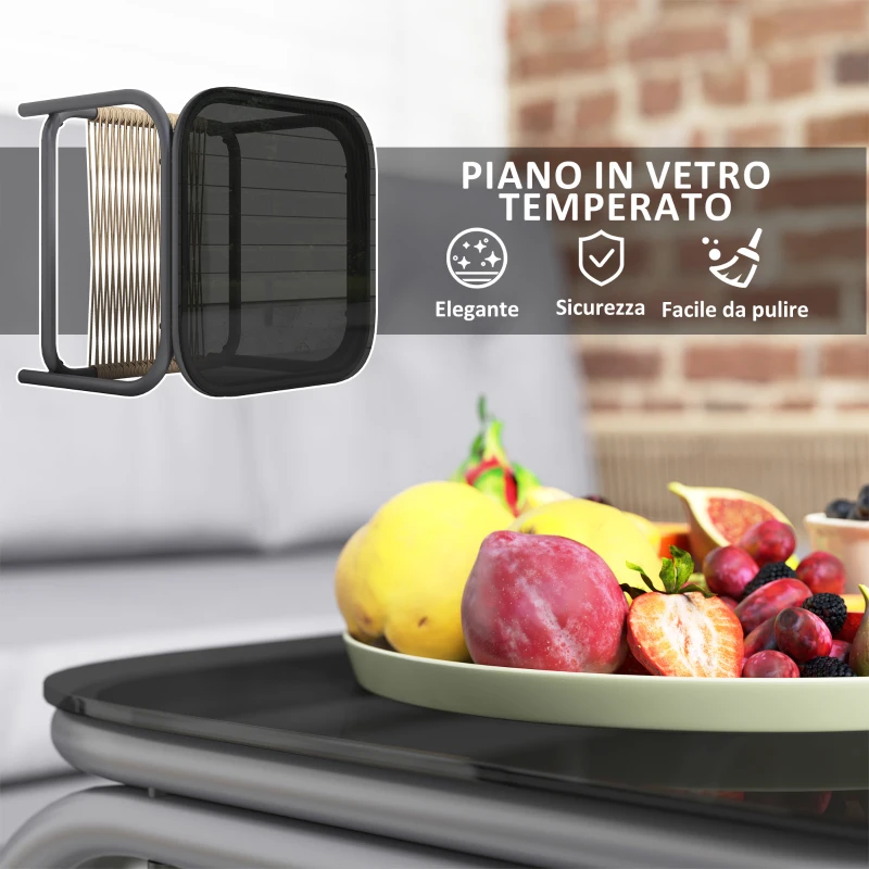 Outsunny Salotto da Giardino 4 Pezzi in Rattan con Divano, Chaise Longue, Poltrona e Tavolino con Cuscini, Grigio