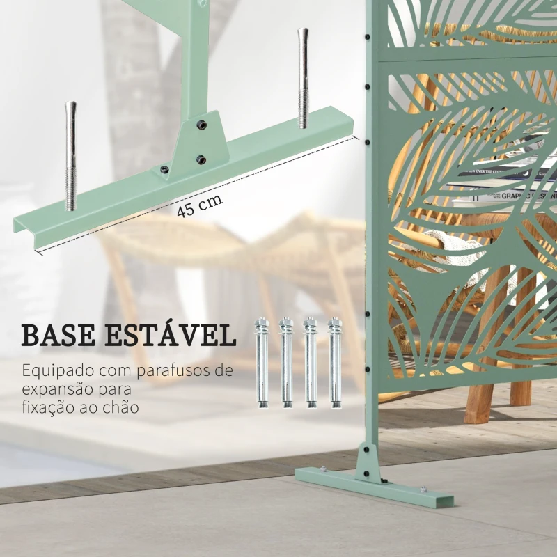 Outsunny Biombo de Exterior Separador de Ambientes com 3 Peças com Padrão de Flores Grande e Estrutura de Aço 122x45x198 cm Verde