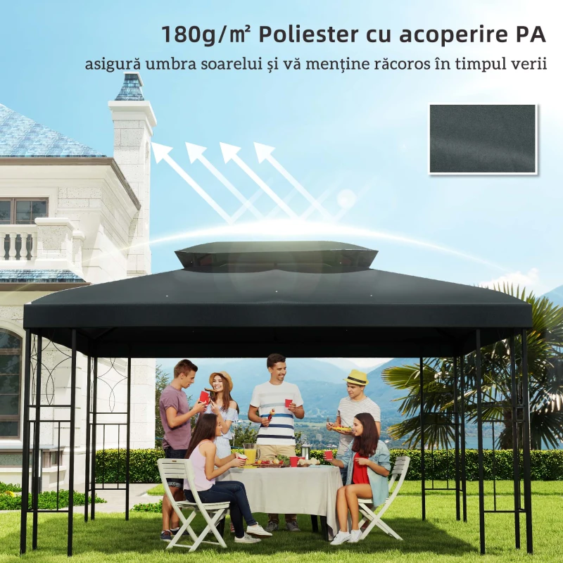 Outsunny Copertina pentru cort 4x3 m cu 2 niveluri, gri antracit