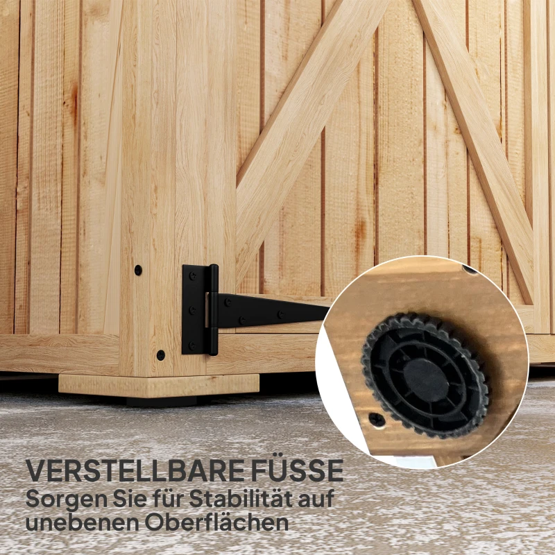 Outsunny Gartenlagerschuppen, Holzschuppen für Werkzeug und Gartengeräte, Asphalt-Dach, Doppeltüren, Fichtenholz, Hellbraun(m-7)