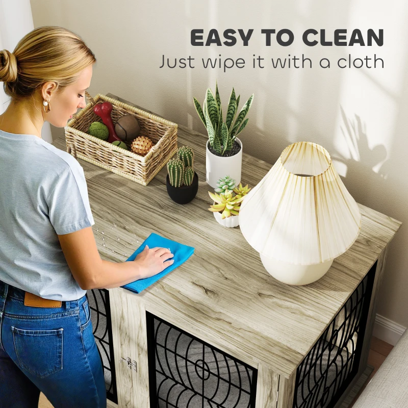 PawHut 46.46'' Dog Crate Furniture Table with Soft Washable Cushion and Lockable Door, for Large Indoor Dogs, Grey
