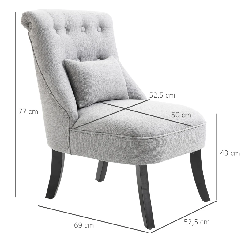 HOMCOM Fauteuil Relax, Fauteuil avec Coussin Lombaire, Fauteuil de Salon en Tissu Aspect Lin, Pieds en Bois, pour Salon, Chambre, 52,5 x 69 x 77 cm, Gris