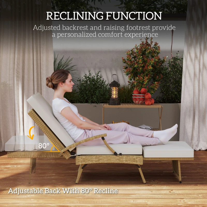 Outsunny 80° Reclining Rattan Lounger - White/Beige