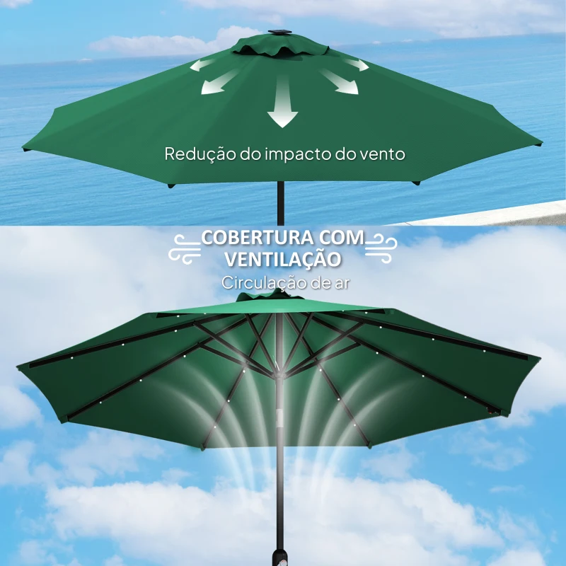 Outsunny Toldo de Substituição para Chapéu de Sol de 3 m Toldo de Reposição para Chapéu de Sol com Ventilação Superior Proteção UV 50+ Verde