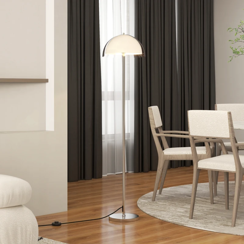 HOMCOM Lampada a Piantana Moderna con Paralume a Doppio Strato, in Metallo e Acrilico, Ø35x150 cm, Bianca