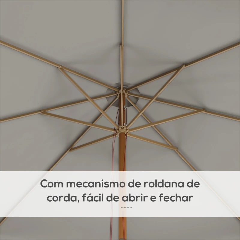 Outsunny Chapéu de Sol de Jardim Ø325x250 cm Chapéu de Sol de Madeira com Sistema de Polea Teto com Ventilação  Cinzento Claro