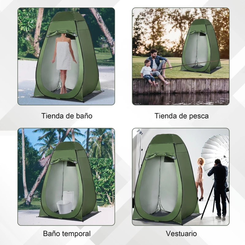 Outsunny Tienda de Ducha Camping Portátil con Bolsillo Bolsa de Transporte y UV 20+ para Baño Inodoro 126x124x189 cm Verde Oliva