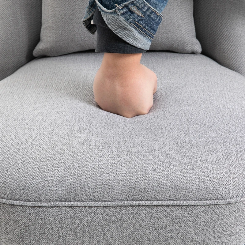 HOMCOM Fauteuil Relax, Fauteuil avec Coussin Lombaire, Fauteuil de Salon en Tissu Aspect Lin, Pieds en Bois, pour Salon, Chambre, 52,5 x 69 x 77 cm, Gris