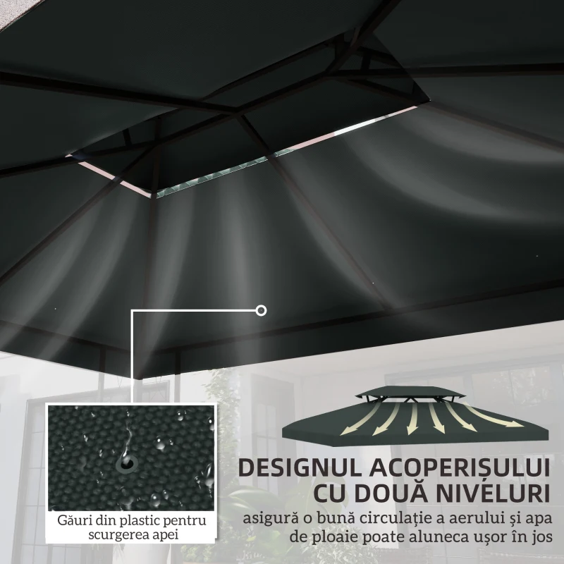 Outsunny Copertina pentru cort 4x3 m cu 2 niveluri, gri antracit
