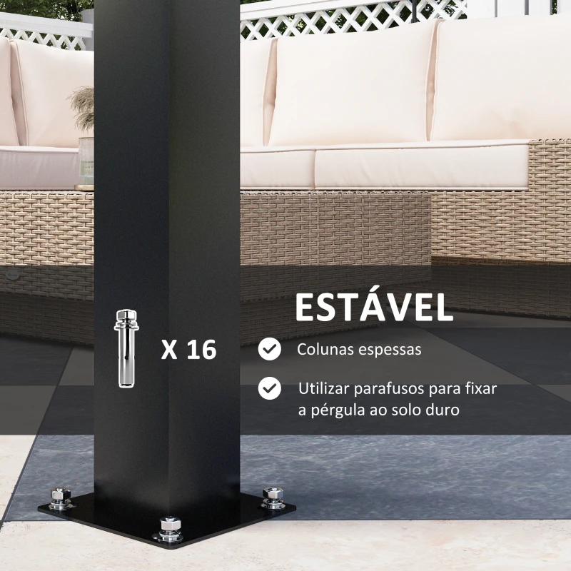 Outsunny Pérgola de Alumínio 3x3 m Pérgola de Jardim com Teto de Lâminas Ajustáveis e Sistema de Drenagem Impermeável Anti-UV Cinza Escuro