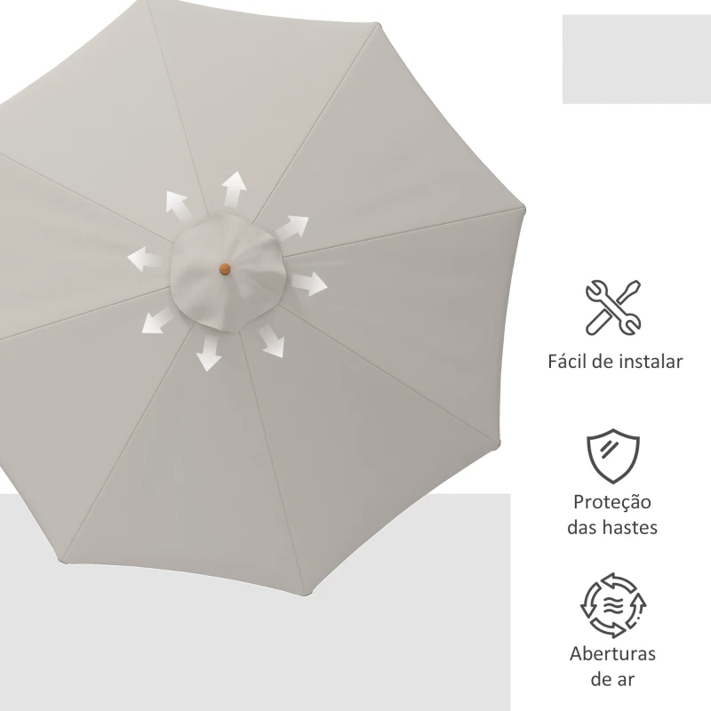 Outsunny Chapéu de Sol de Jardim Ø325x250 cm Chapéu de Sol de Madeira com Sistema de Polea Teto com Ventilação  Cinzento Claro