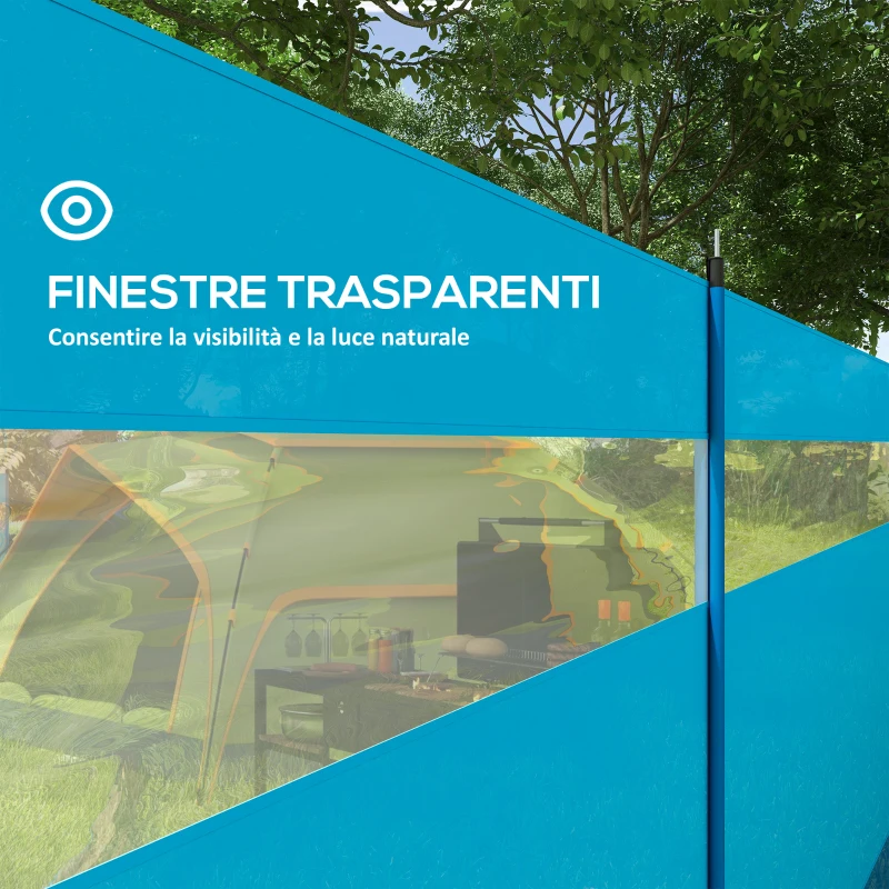 Outsunny Paravento da Spiaggia Pieghevole Frangivista in Poliestere con Barre in Acciaio, 725x140 cm, Azzurro