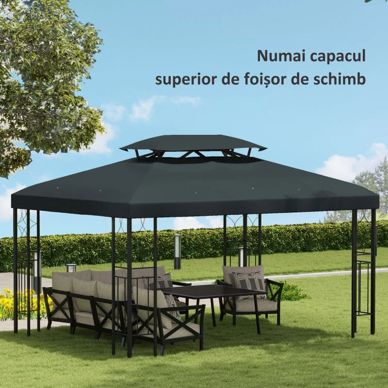 Outsunny Copertina pentru cort 4x3 m cu 2 niveluri, gri antracit