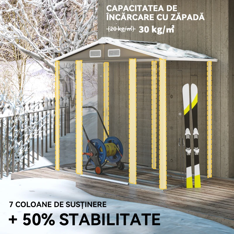 Outsunny Magazie de Grădină din Tablă de Oțel cu 4 Orificii de Ventilație și 2 Uși Glisante, 213x120x194 cm, Gri Închis(m-5)