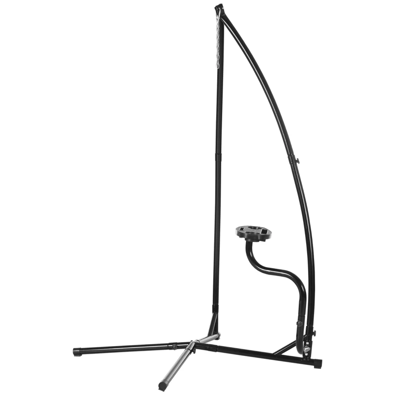 Outsunny Suporte para cadeira suspensa Suporte giratório de 190 cm com mesa lateral carga máx.120kg Estrutura metálica para jardim de pátio Preto