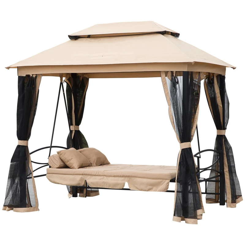 Outsunny Hollywoodschommel met zijwanden tuinschommel schommel 3-zitter beige