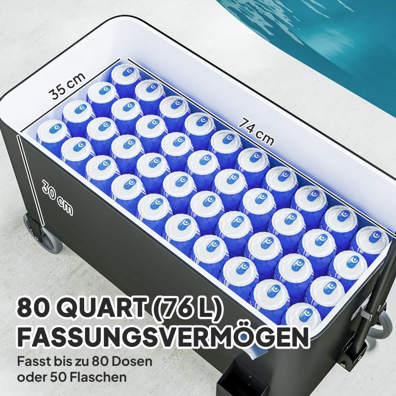 Outsunny Wózek Chłodniczy 76L na Kółkach z Otwieraczem, Pokrywą i Uchwytami Mobilna Chłodziarka Czarna