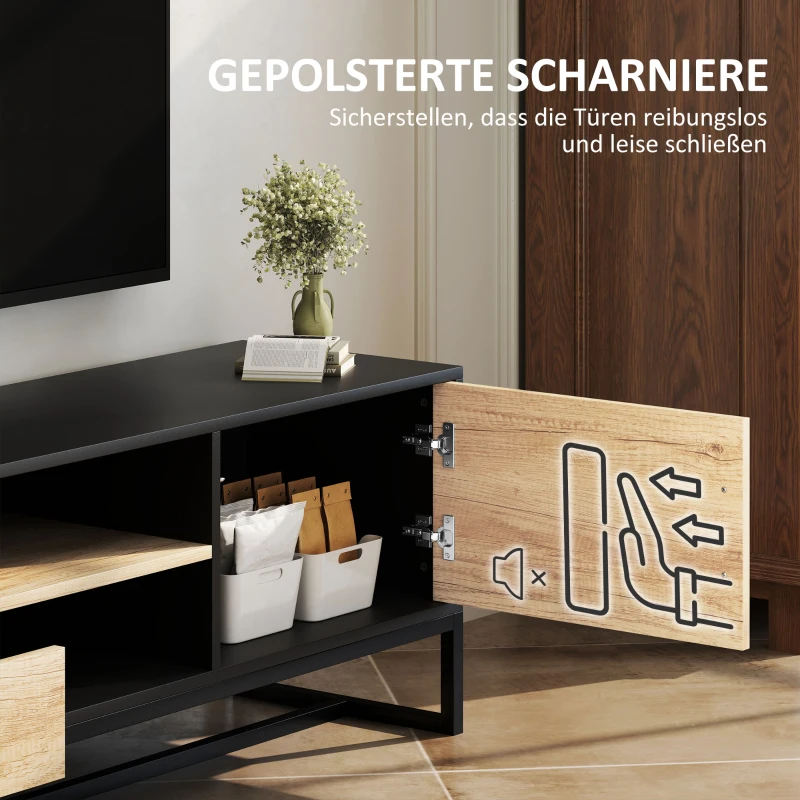 HOMCOM TV-Kast met Deur, 2 Laden, Open Vakken, Verstelbare Plank, Zwart