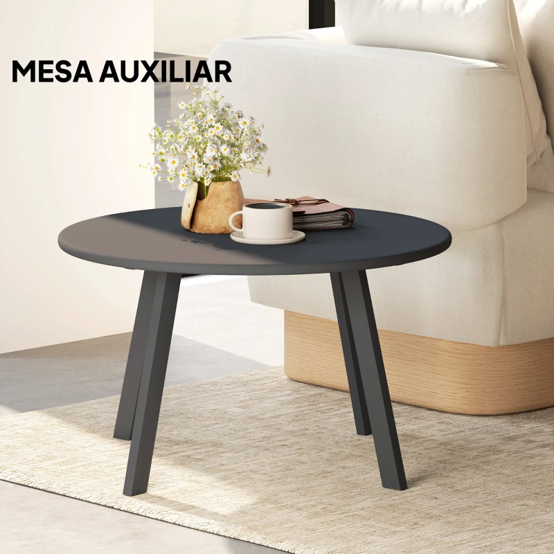 Outsunny Mesa de Centro de Jardim Redonda de Metal Mesa Auxiliar com Bordas Arredondadas Pés Antiderrapantes Ø70x42 cm Preto