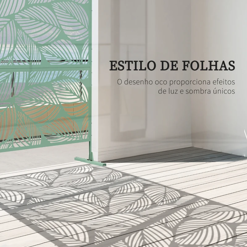 Outsunny Biombo de Exterior Separador de Ambientes com 3 Peças com Padrão de Flores Grande e Estrutura de Aço 122x45x198 cm Verde