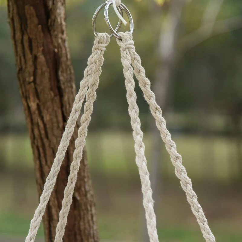 Outsunny Cadeira suspensa redonda Ø60 cm de rede de balanço com almofada e corda de algodão para interior e exterior 80x80x42 cm bege