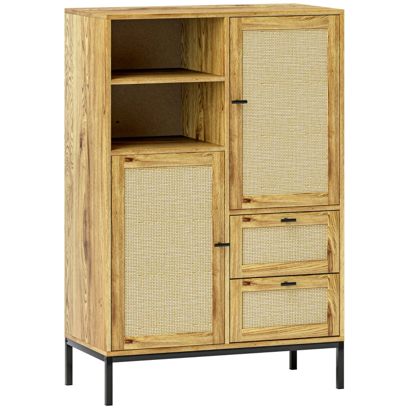 HOMCOM Aufbewahrungsschrank, Flexible Kommode mit Rattan-Türen, Schubladen und verstellbaren Regalen, 80B x 40T x 120H cm
