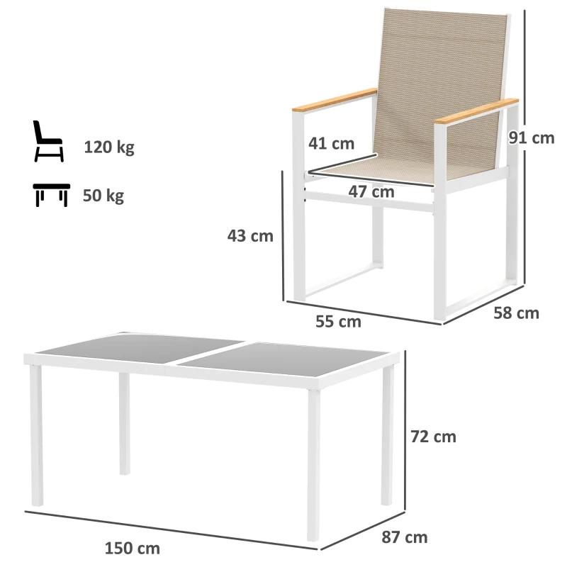 Outsunny Ensemble de salle à manger 5 pièces, table extérieure en verre trempé, 4 chaises, résistant aux intempéries, cadre en acier, mobilier de terrasse, multicolore