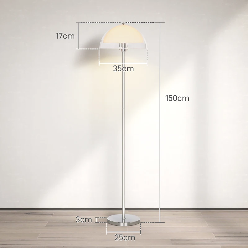 HOMCOM Lampada a Piantana Moderna con Paralume a Doppio Strato, in Metallo e Acrilico, Ø35x150 cm, Bianca