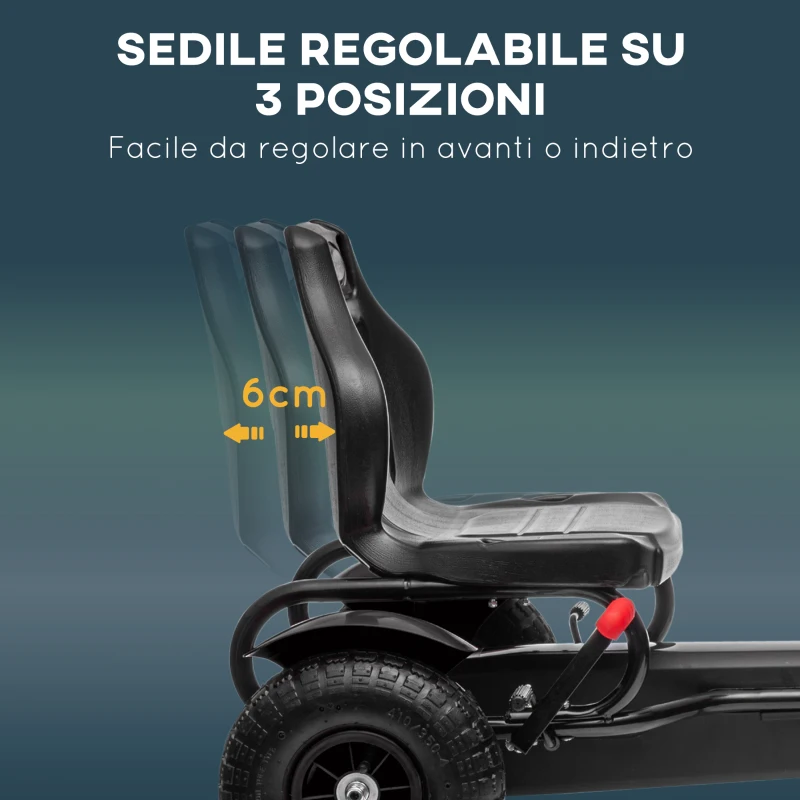 HOMCOM Go Kart a Pedali per Bambini 5-12 Anni in PP e Metallo Nero con Sedile Regolabile e Freno a Mano, 121x58x61 cm