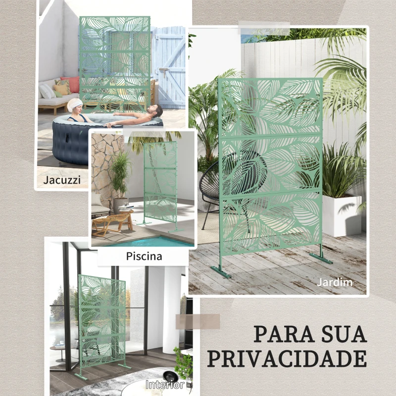 Outsunny Biombo de Exterior Separador de Ambientes com 3 Peças com Padrão de Flores Grande e Estrutura de Aço 122x45x198 cm Verde