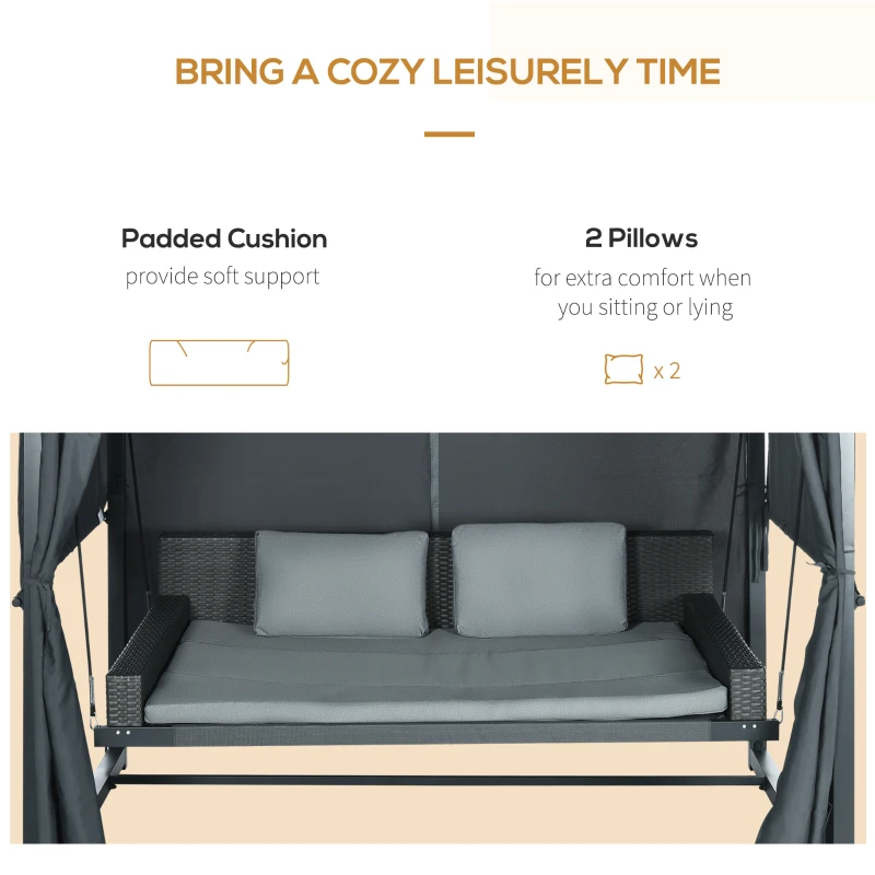 Outsunny Hollywood-schommel met Peogola, tuinschommel met kussen, donkergrijs