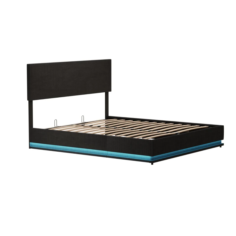 Doppelbett mit Stauraum, 140x200 cm, höhenverstellbares Kopfteil, ohne Matratze, Dunkelgrau