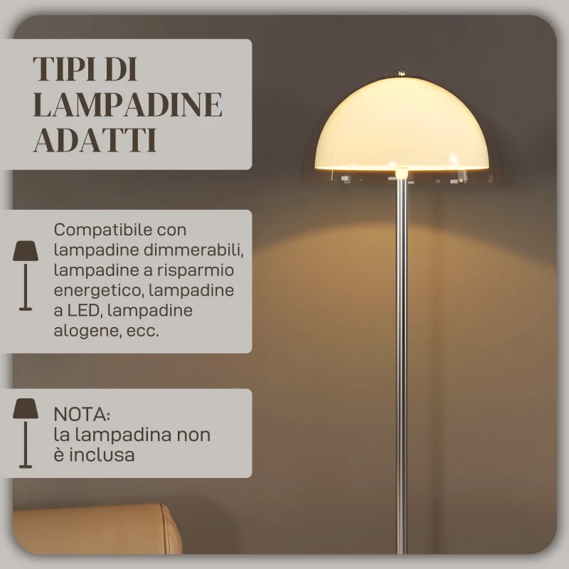 HOMCOM Lampada a Piantana Moderna con Paralume a Doppio Strato, in Metallo e Acrilico, Ø35x150 cm, Bianca