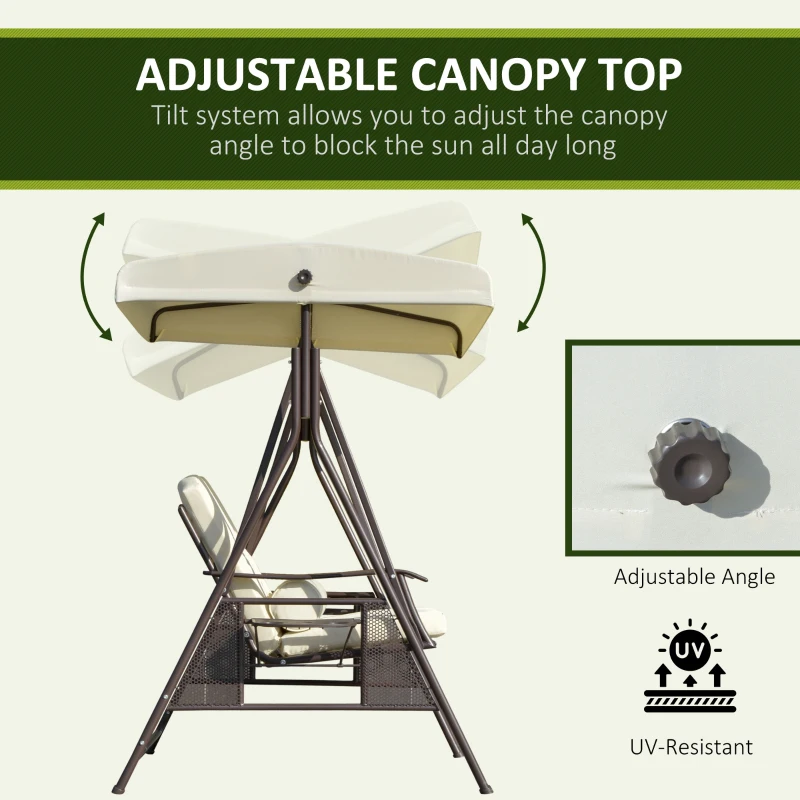 Outsunny 2-zits tuinschommelstoel met luifel Kussenblad Metaal Polyester Beige 162 x 118 x 173 cm