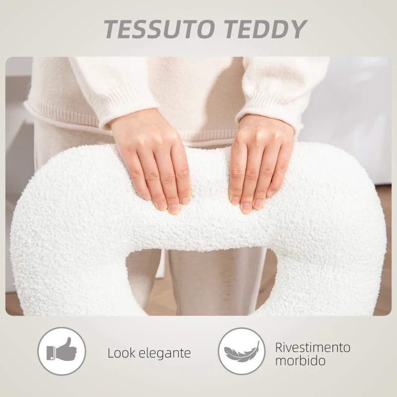 HOMCOM Sedia da Ufficio Imbottita con Schienale a Cuore e Rotelle, in Velluto Teddy e Plastica, 45x56x78-88 cm, Bianco