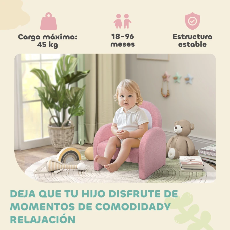 AIYAPLAY Sofá Infantil con Respaldo en Forma de Arcoíris Mini Sofá de Tejido Suave de Borreguito para Niños 45x41x52 cm Rosa