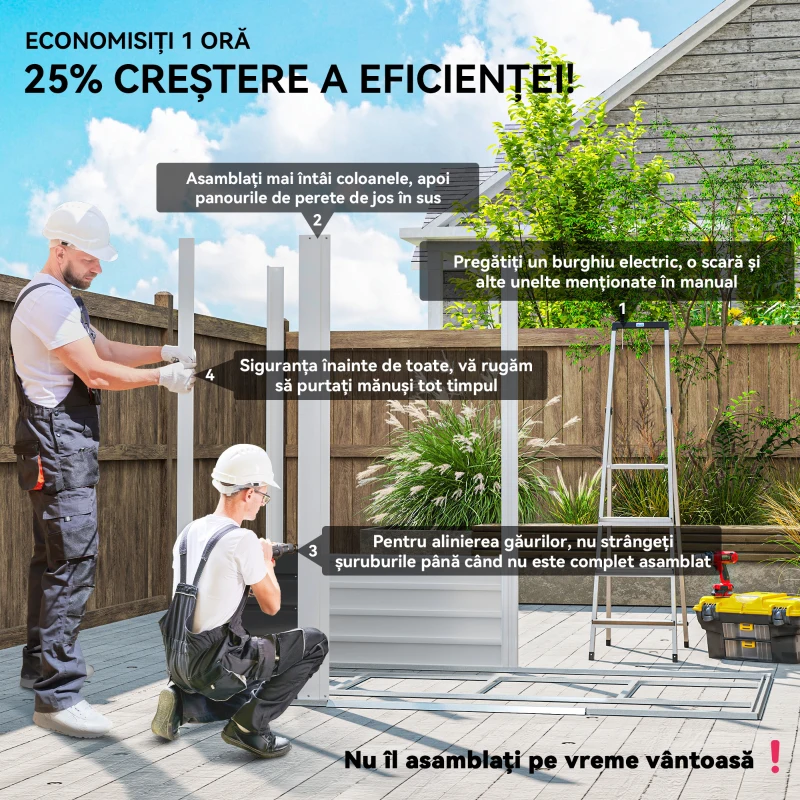 Outsunny Magazie de Grădină din Tablă de Oțel cu 4 Orificii de Ventilație și 2 Uși Glisante, 213x120x194 cm, Gri Închis(m-4)