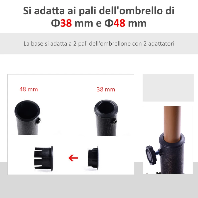 Outsunny Base per Ombrellone Quadrata in Resina per Pali da Ø3.8/4.8cm, 47x47x32cm