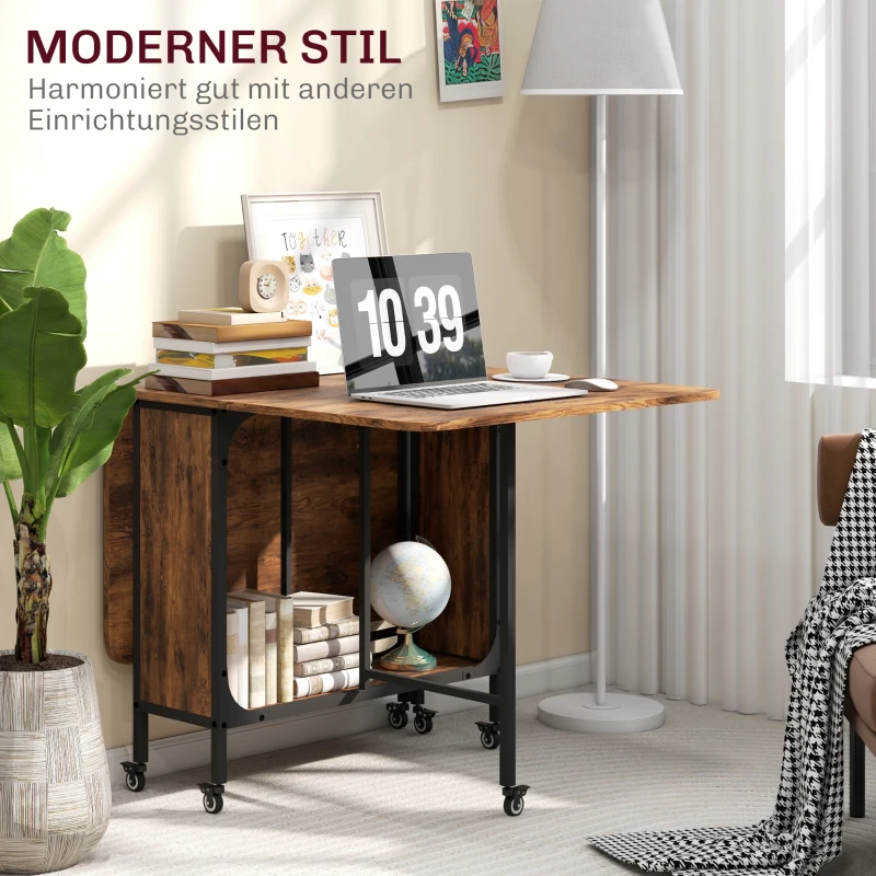 HOMCOM Klappbarer Esstisch, Mobiler Klapptisch für 6 Personen, mit Ablage, bis 50 kg belastbar, 130 x 80 x 74 cm, Rotbraun(m-7)