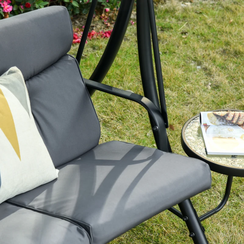 Outsunny Hollywoodschommel 3-zitter tuinschommel met verstelbaar zonnedak theetafel