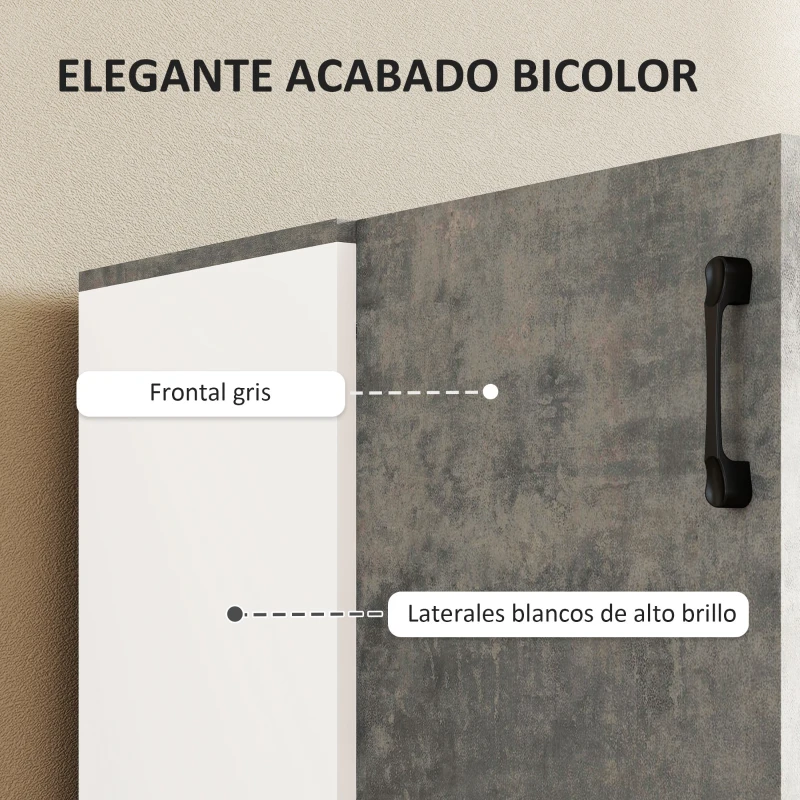 HOMCOM Aparador de Salón Pequeño y Moderno con Estante y Puertas de Cierre Suave 80x37x80 cm Gris Cemento y Blanco Brillo