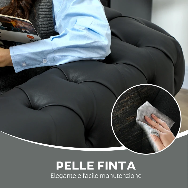 HOMCOM Poltrona da Salotto Stile Chesterfield in Finta Pelle PU con Gambe in Legno, Nero