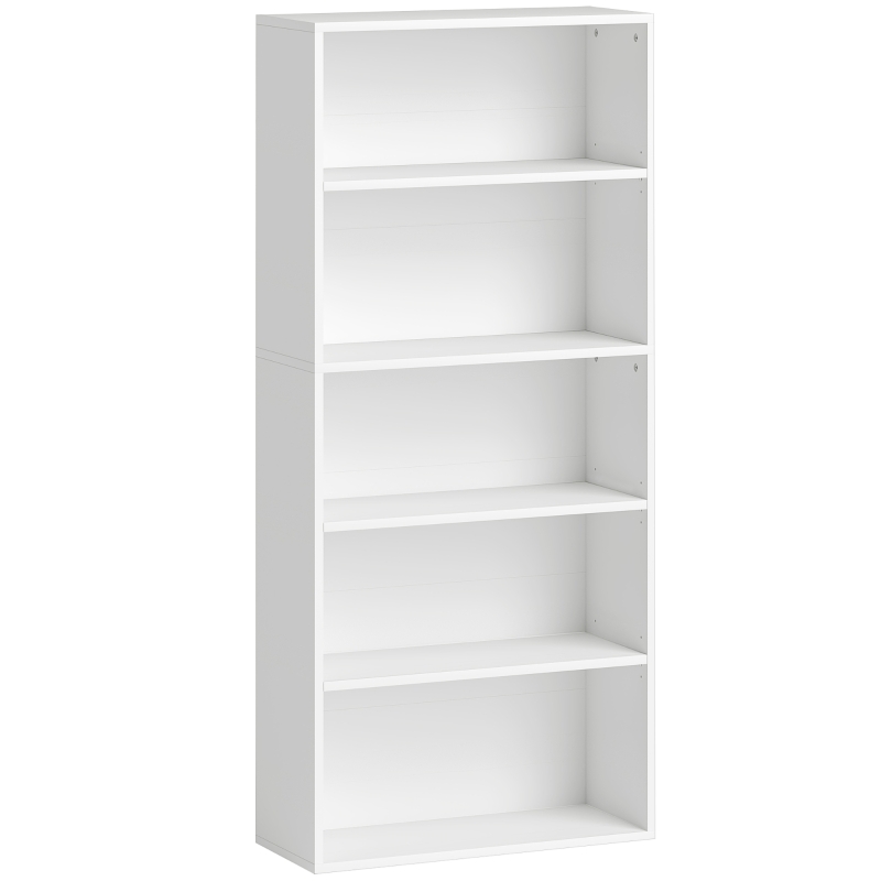 HOMCOM Bibliotecă cu 5 Niveluri și Rafturi Ajustabile, 60x24x133,5 cm, Alb(m-11)