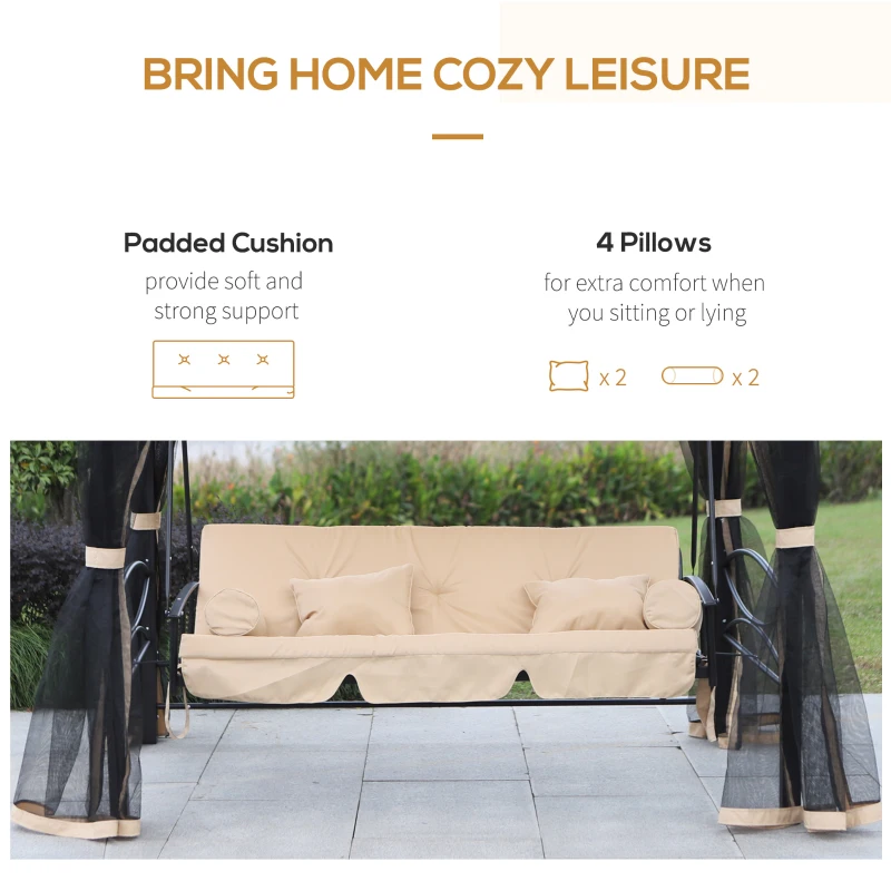 Outsunny Hollywoodschommel met zijwanden tuinschommel schommel 3-zitter beige