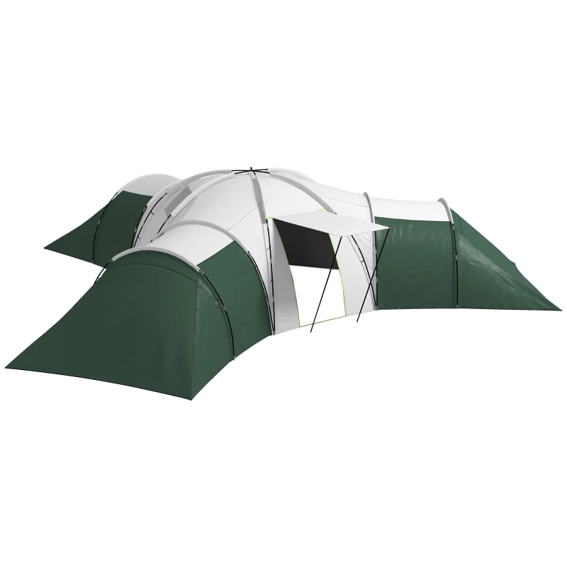Outsunny Campingzelt für 6-9 Personen, 4 Räume, Vorzelt, wasserdicht, 615x 615x225cm, Grün(m-10)