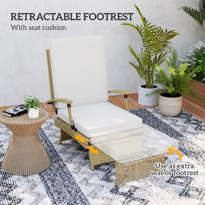 Outsunny 80° Reclining Rattan Lounger - White/Beige