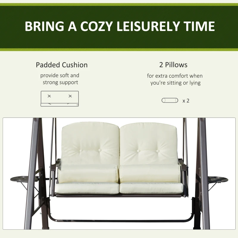 Outsunny 2-zits tuinschommelstoel met luifel Kussenblad Metaal Polyester Beige 162 x 118 x 173 cm