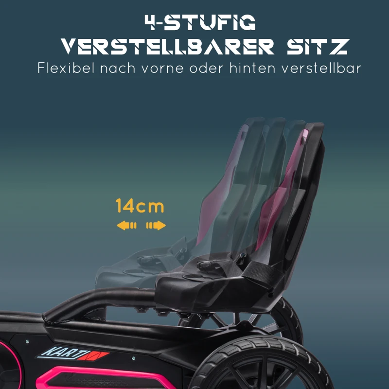 HOMCOM Go-Kart, Kinderfahrzeug mit verstellbarem Sitz, Tretfahrzeug, Tretauto mit Handbremse, 3-8 Jahre, Outdoor, Rosa